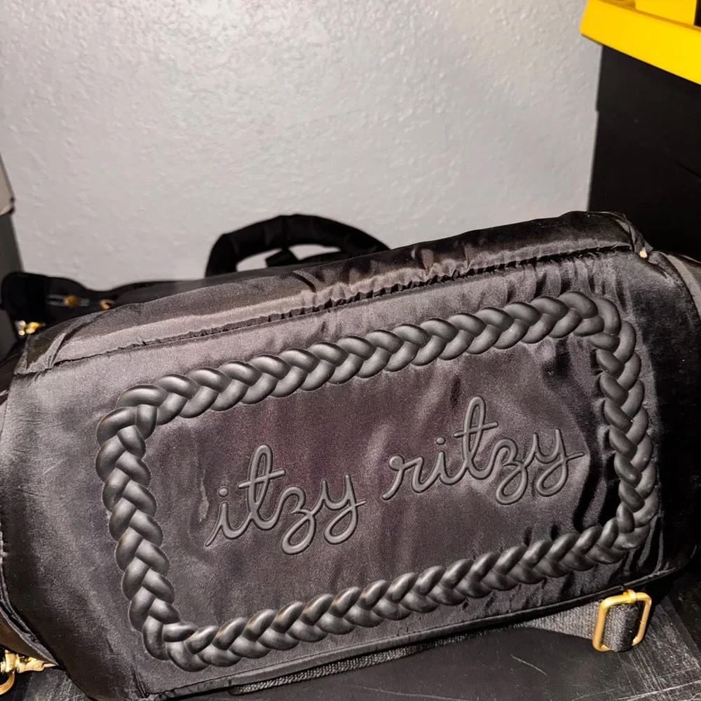 Itzy Ritzy Black Quilted Bag with Gold Accents